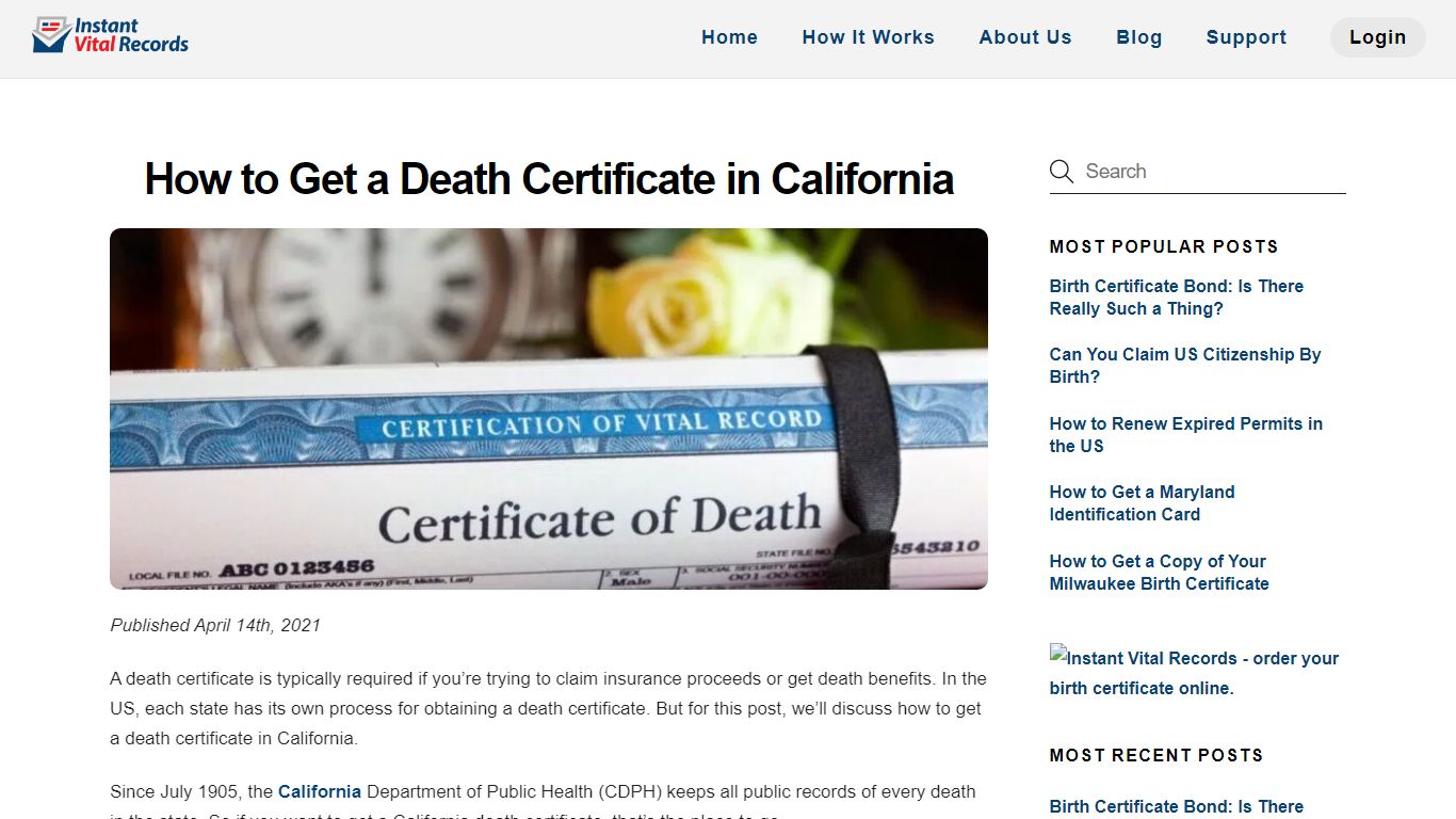 How to Get a Death Certificate in California - InstantVitalRecords